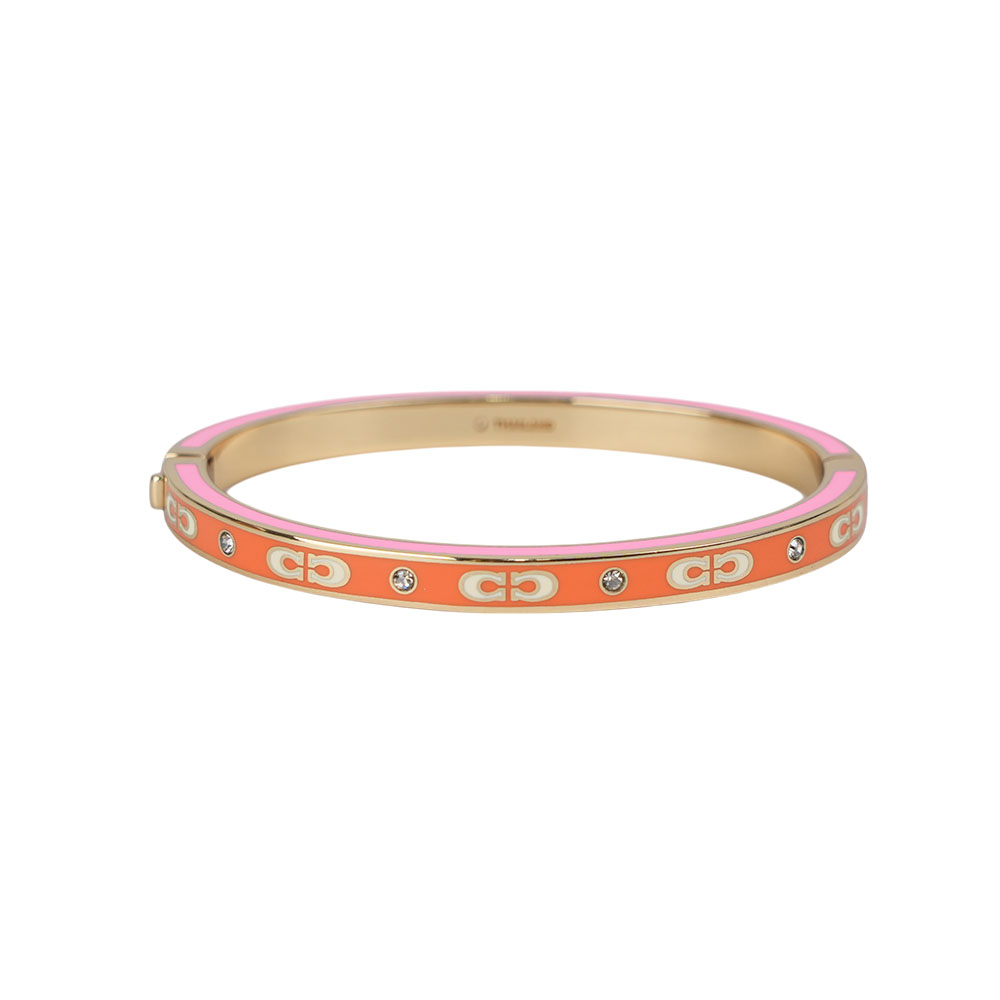 【COACH】CC Logo 琺瑯及水鑽不可調手環(金色/橙色/粉色)/ 平行輸入