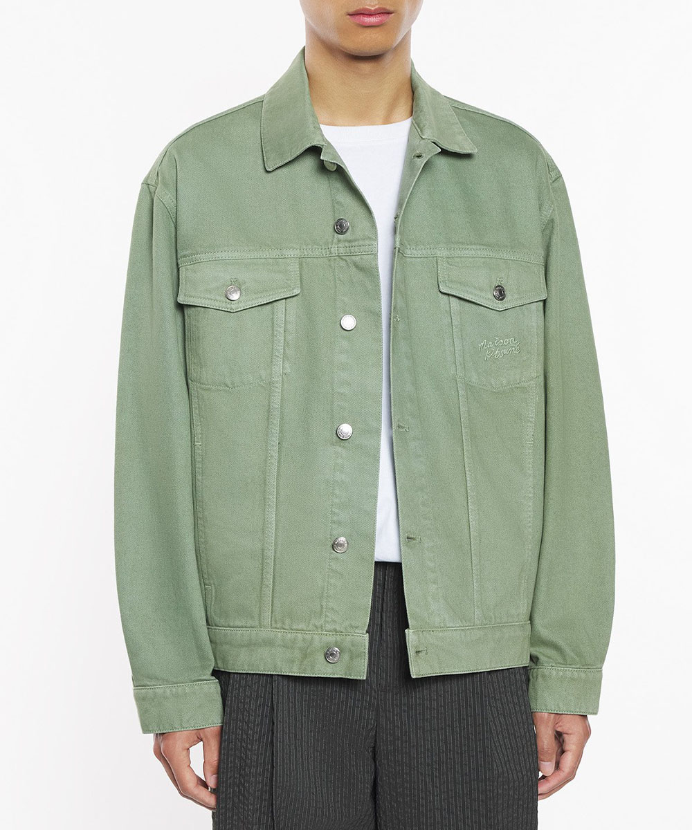 MAISON KITSUNÉ 草地綠過染工藝手繪LOGO卡車司機夾克_男/中性/ L