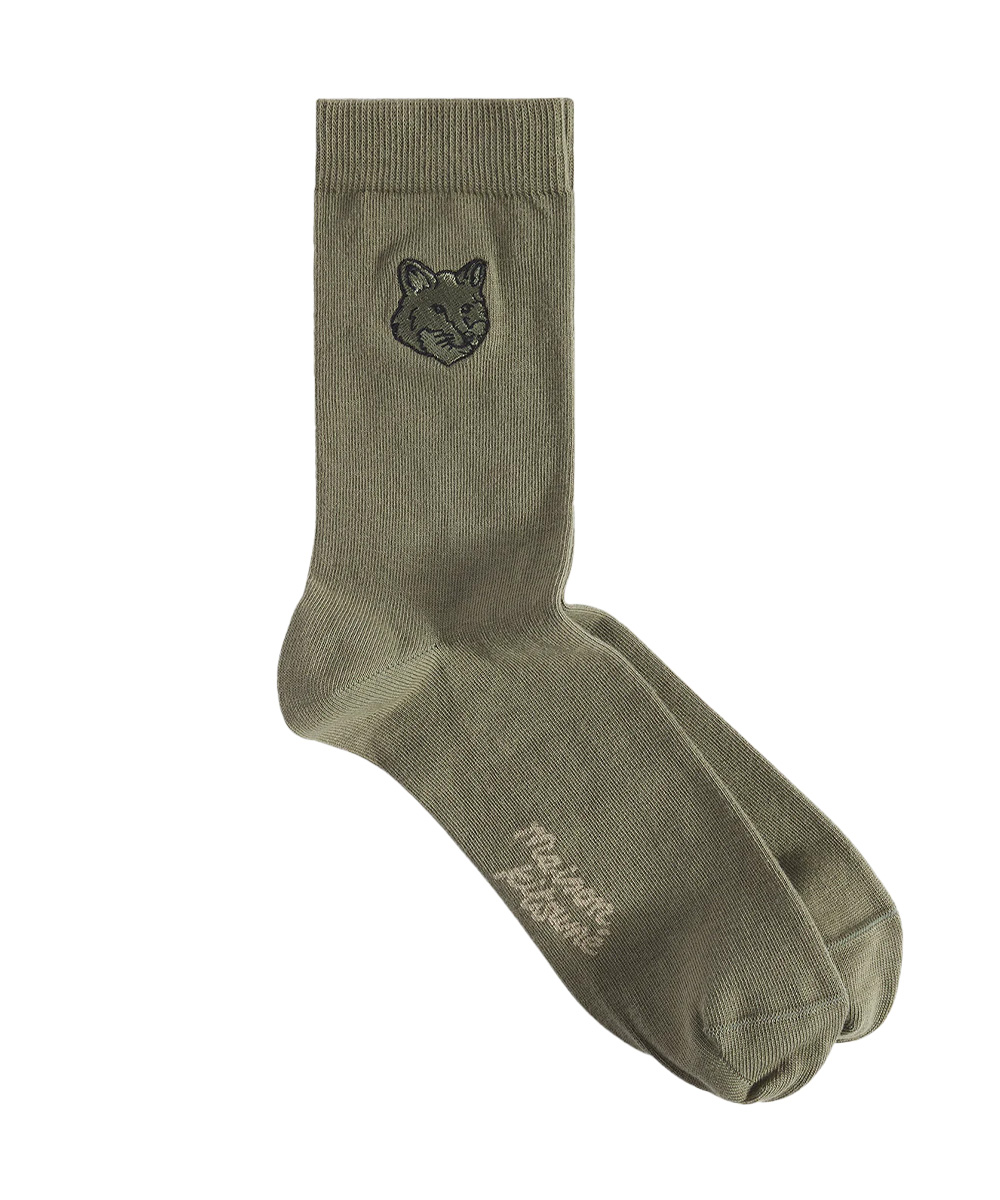 MAISON KITSUNÉ 小荳蔻綠狐狸頭LOGO中筒襪/ 36