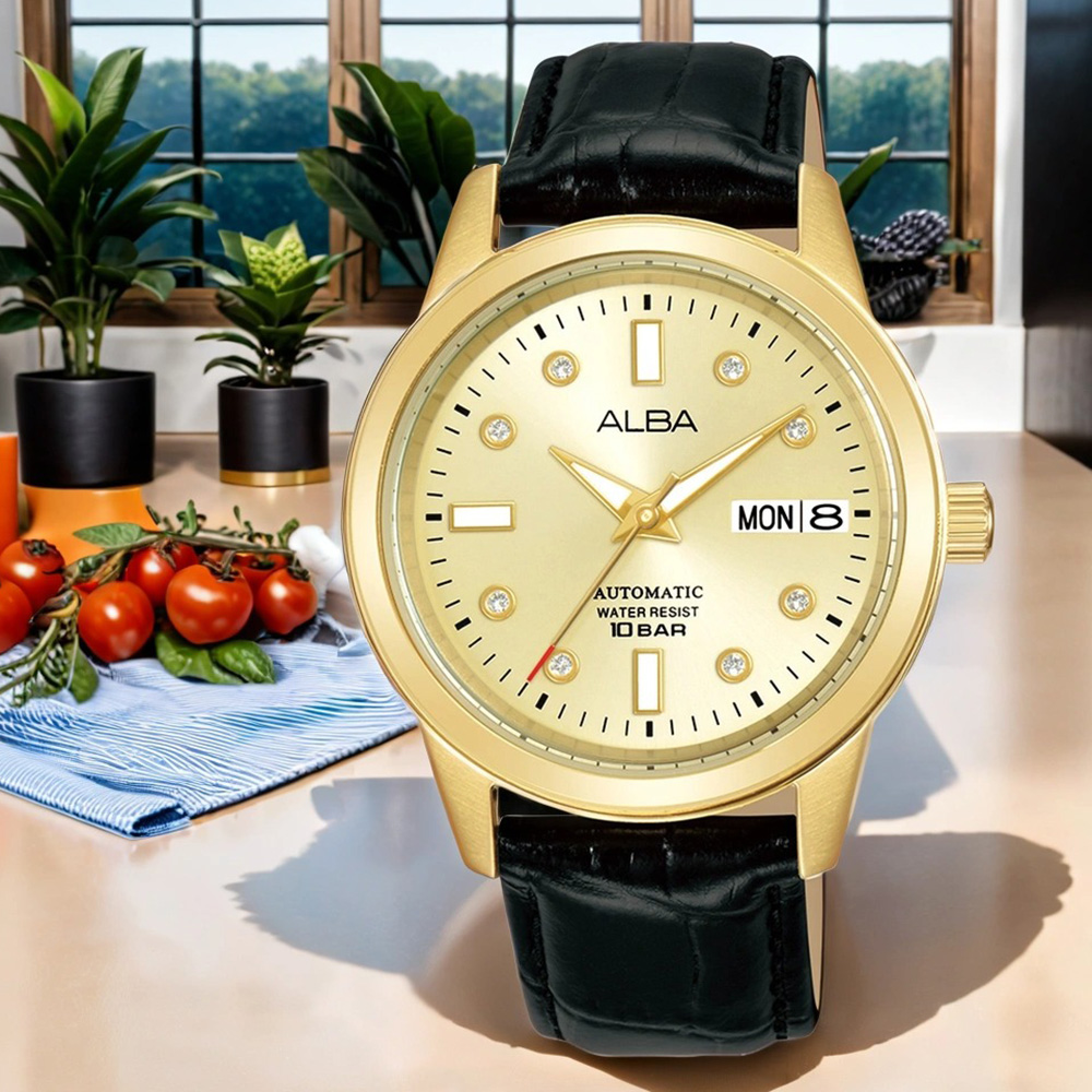 ALBA 雅柏 Tokyo Design 香檳金晶鑽機械女錶-36mm (AL4672X1/Y676-X085G)