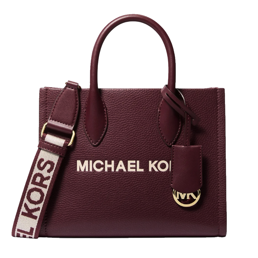 Michael Kors 帆布字母背帶皮革手提/斜背紙袋包(酒紅)/平行輸入