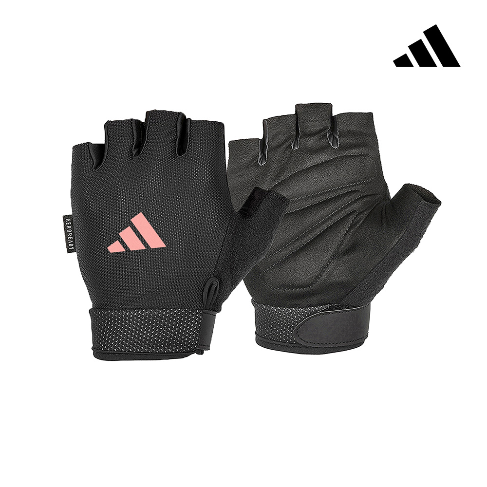 adidas 愛迪達 可調式透氣短指訓練手套-粉 (L)
