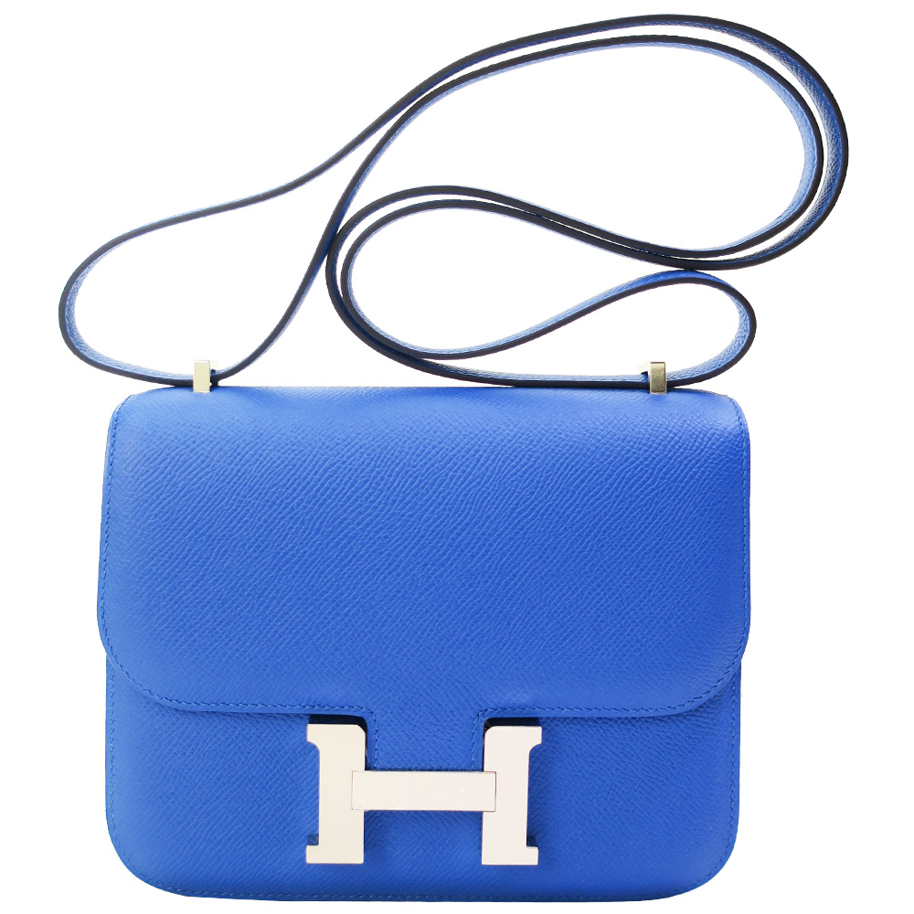 Hermes 愛馬仕 Constance 18CM I7 Epsom C刻斜背包(馬賽克磁磚藍/銀釦)/平行輸入