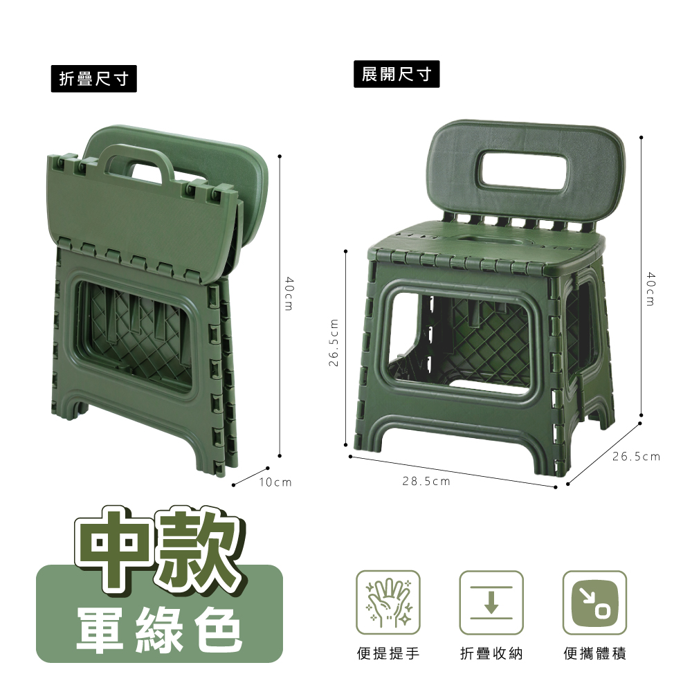 【ONE HOUSE】貝克便攜折疊靠背椅-中款(1入)/ 軍綠色