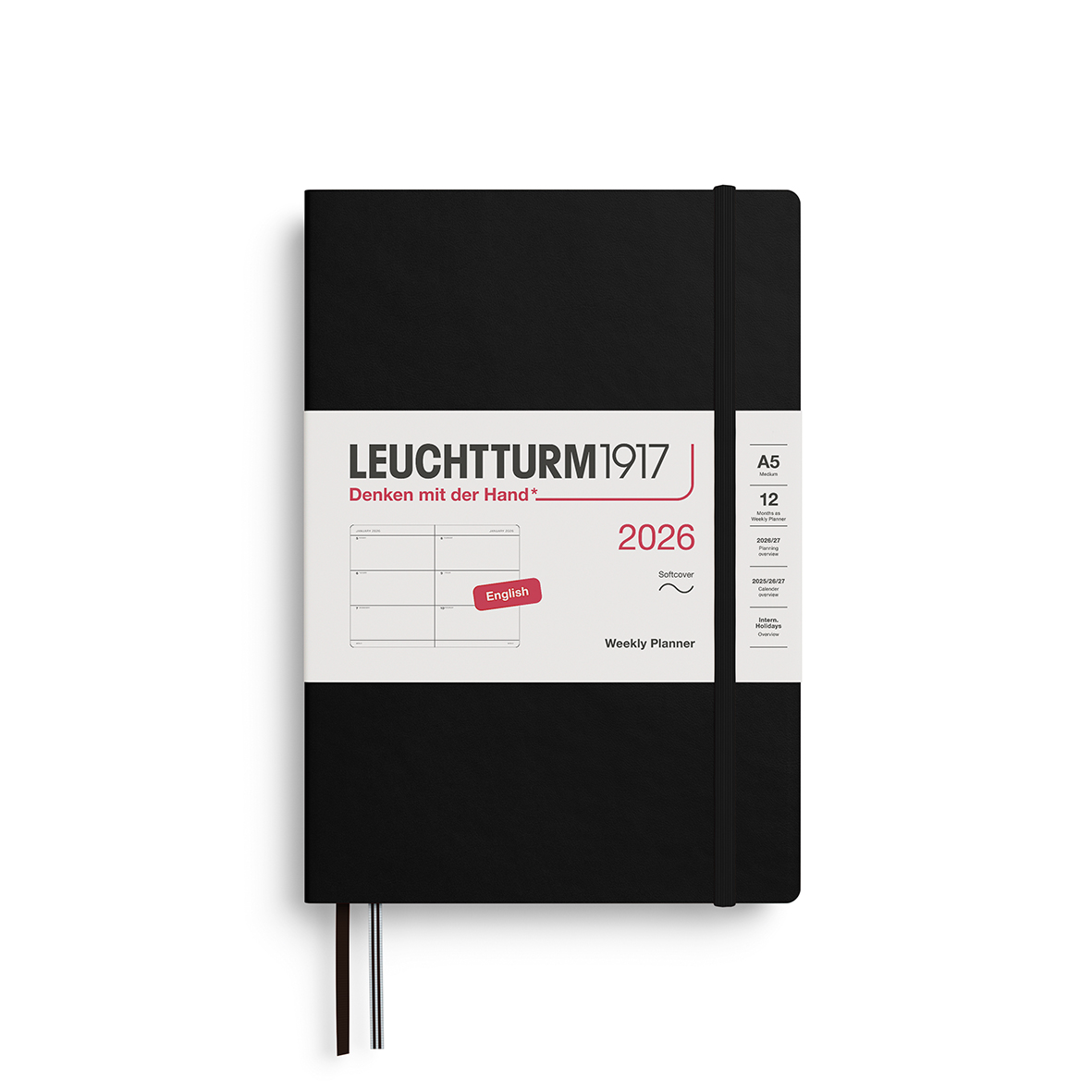 2026德國 LEUCHTTURM1917 日誌/ 週計畫/ A5/ 黑/ 軟殼