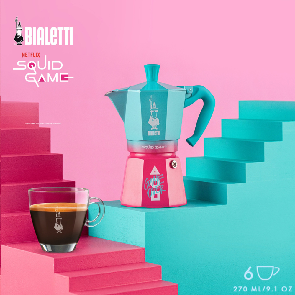 【BIALETTI 比亞樂堤】 魷魚遊戲聯名限量款-經典摩卡壺MOKA-6杯份(全球首賣/義式濃縮/百年咖啡壺)