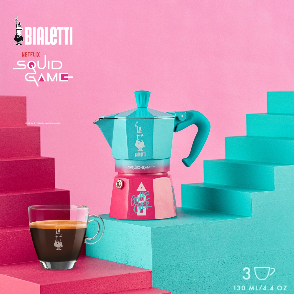 【BIALETTI 比亞樂堤】 魷魚遊戲聯名限量款-經典摩卡壺MOKA-3杯份(全球首賣/義式濃縮/百年咖啡壺)