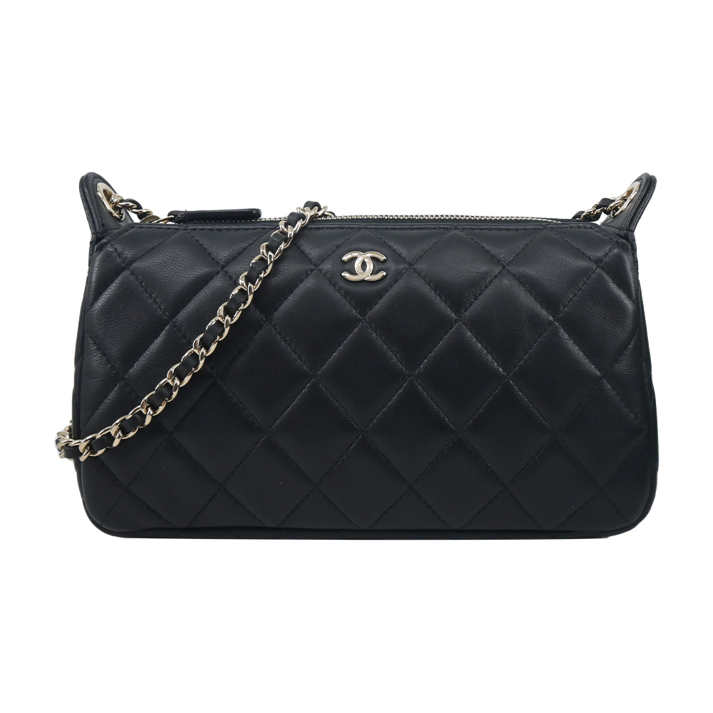 CHANEL 經典雙C LOGO 菱格紋荔枝紋牛皮手拿晚宴包(黑色) 平行輸入 | 誠品線上