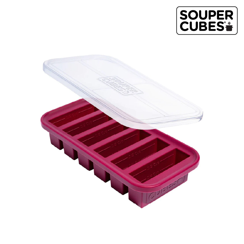 【Souper Cubes】多功能食品級矽膠保鮮盒-酒紅色/ 6格