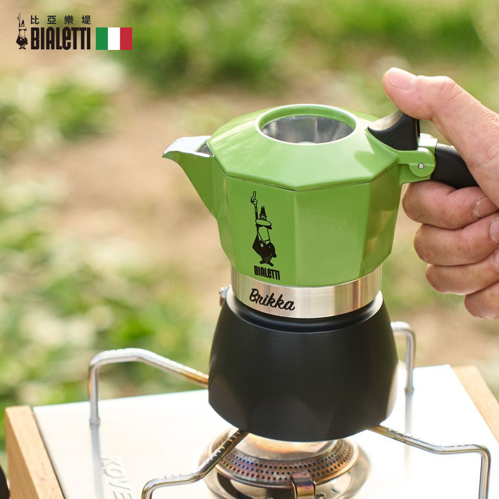 【BIALETTI 比亞樂堤】 極厚鑽石加壓摩卡壺BRIKKA-2杯份-綠