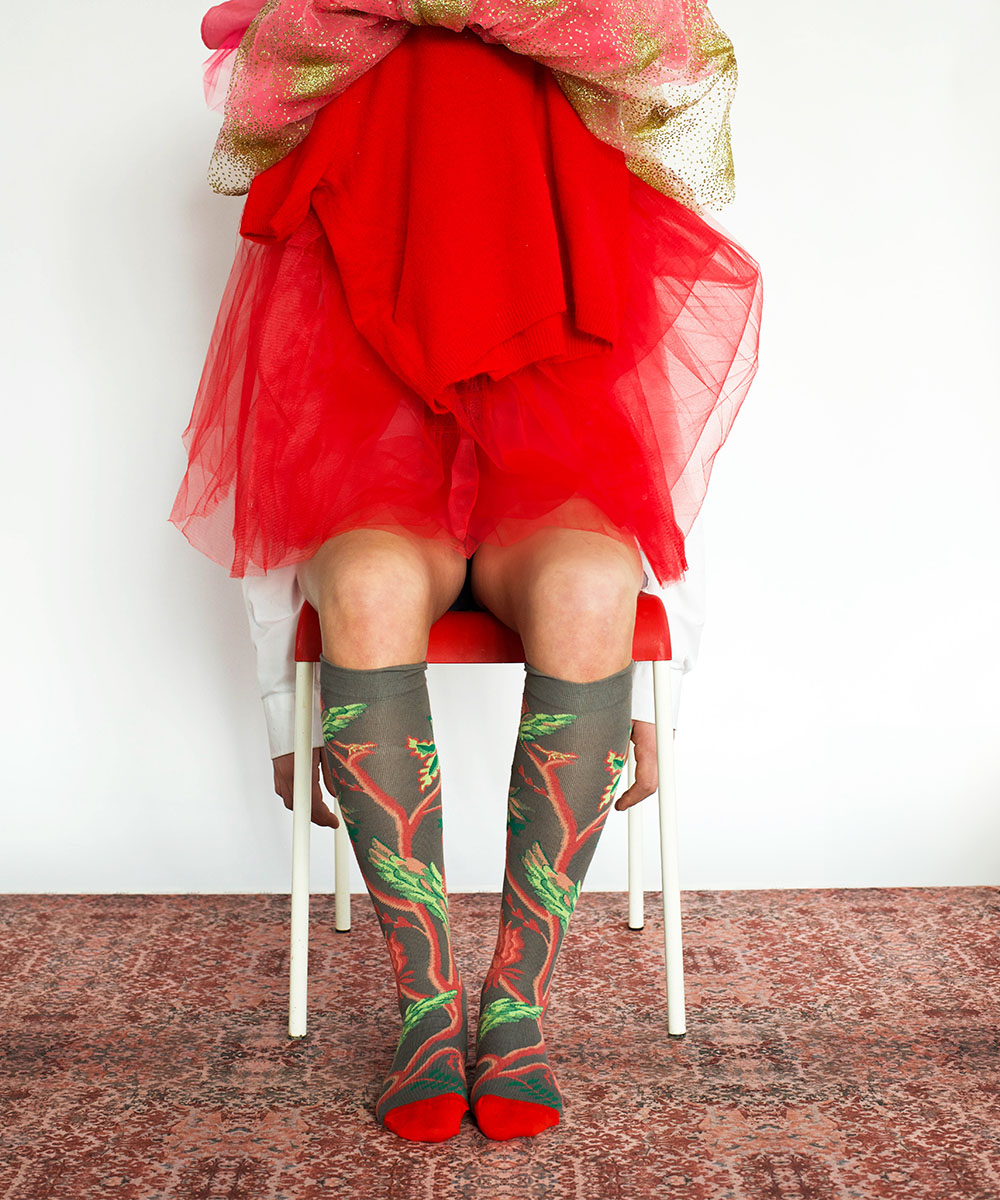 Bonne Maison 中灰花草長筒襪 39/41