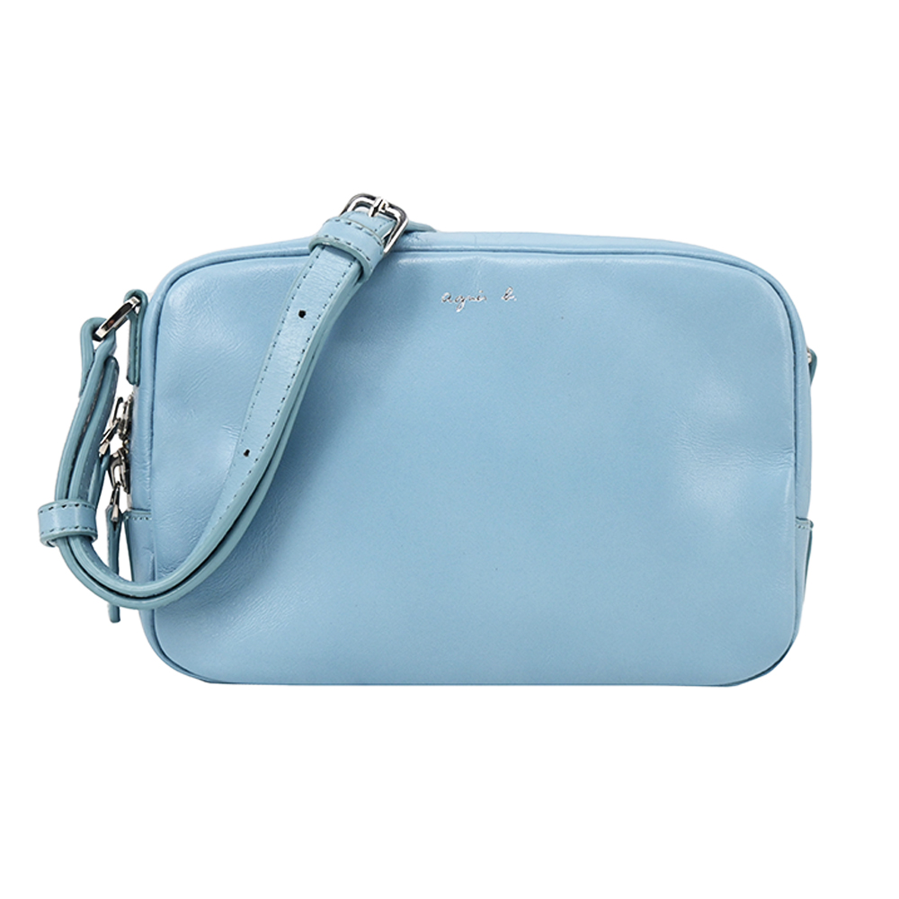 agnes b.燙金LOGO斜背方包-水藍/平行輸入