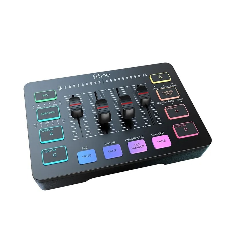 FIFINE SC3 RGB音訊混音器USB直播聲卡/ 黑色