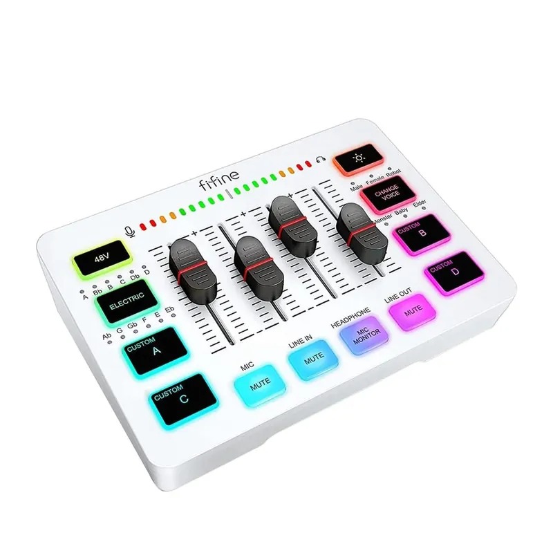 FIFINE SC3 RGB音訊混音器USB直播聲卡/ 白色