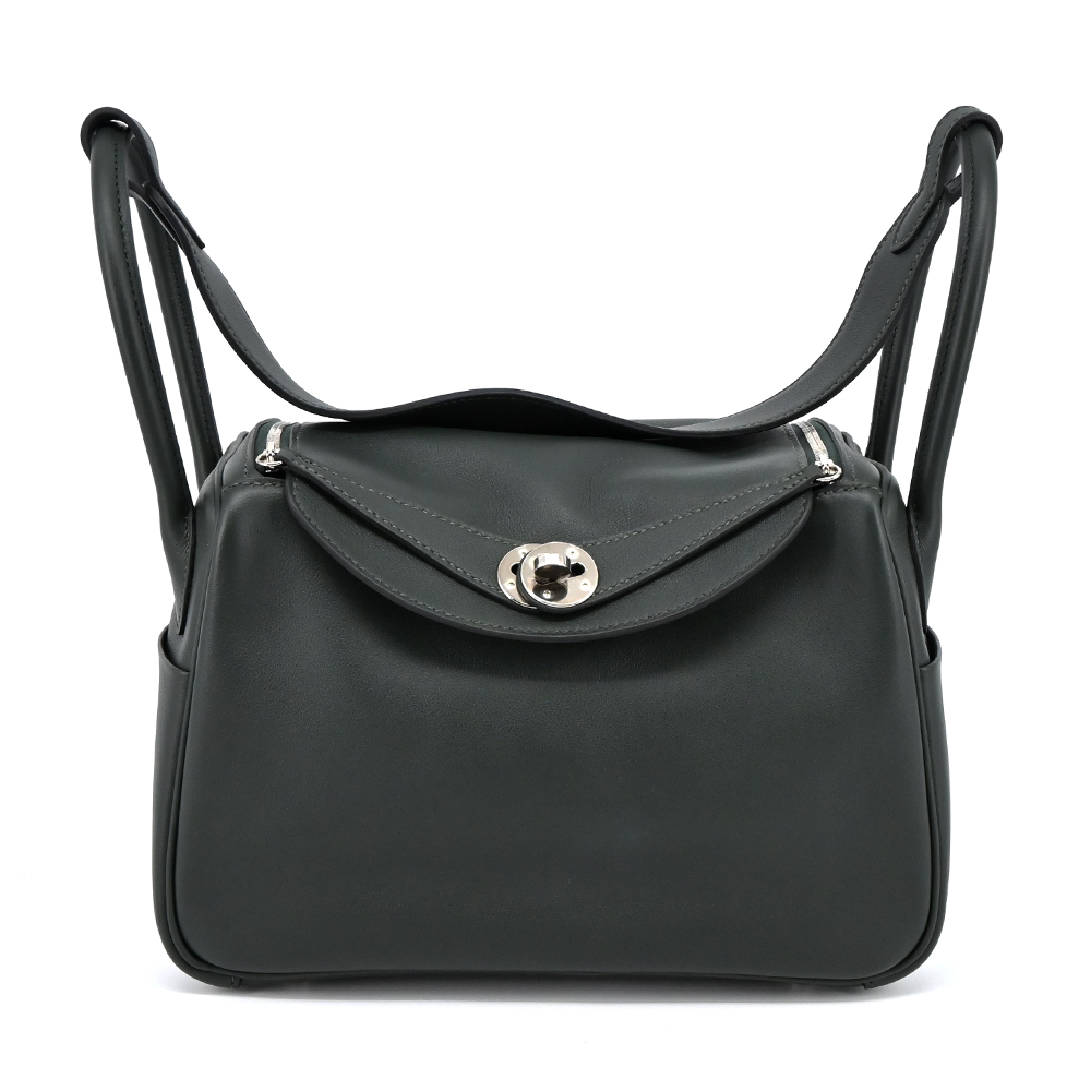 Hermes 愛馬仕 Lindy 26cm 雙色拼接牛皮轉釦手提/肩背兩用包(深綠x竹綠/C刻/銀釦)/平行輸入