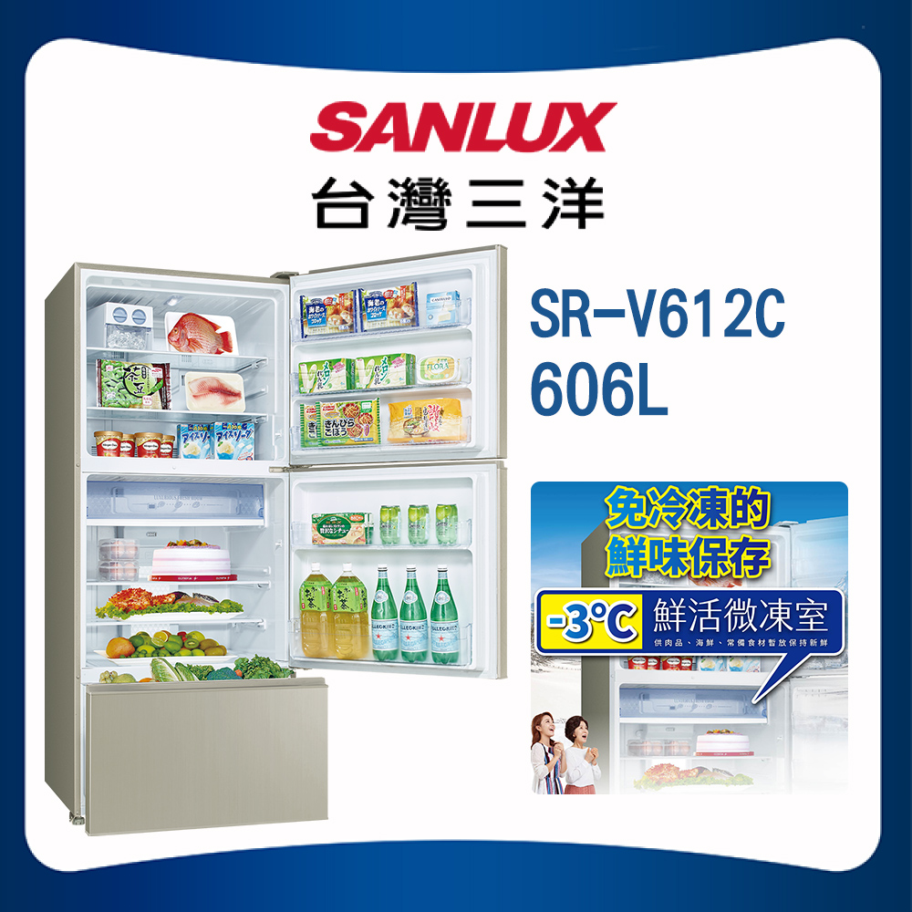 【SANLUX 台灣三洋】606L 1級能效三門冰箱(SR-V612C)