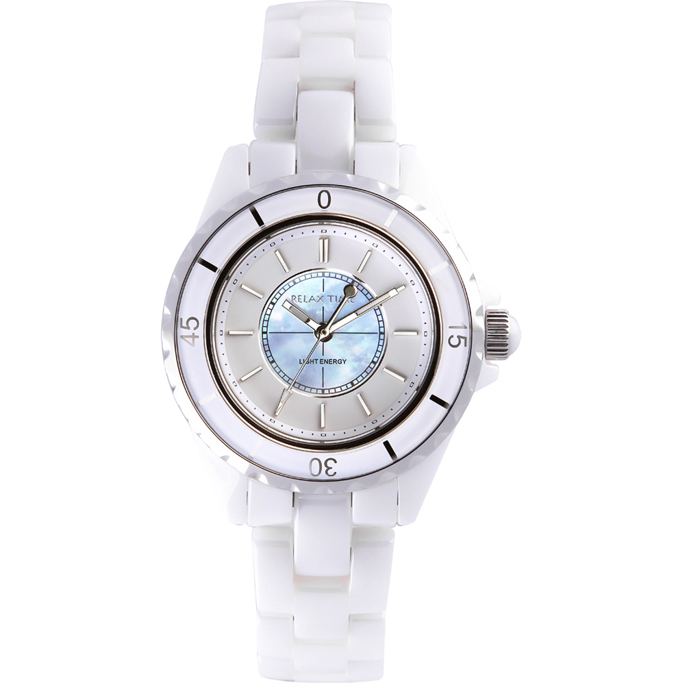 Relax Time 奢華陶瓷光動能女錶-34mm (RT-107S-1)