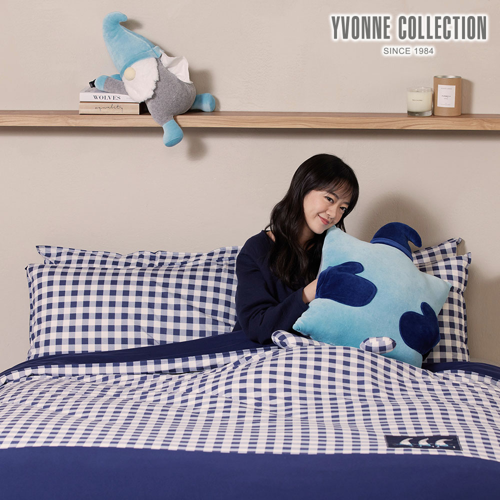 YVONNE COLLECTION 精靈格紋 雙人被套+枕套組-星海藍