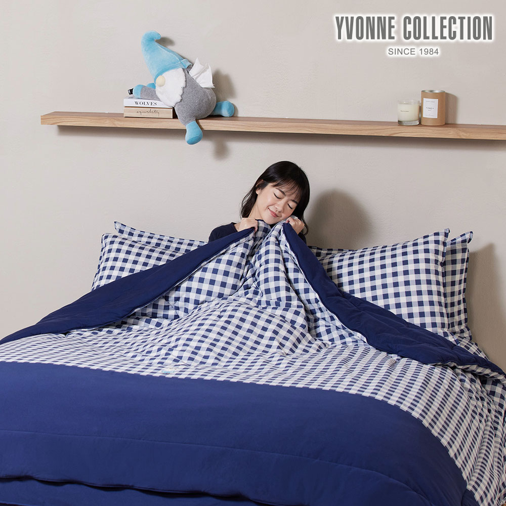 YVONNE COLLECTION 精靈格紋 單人暖玉被-星海藍