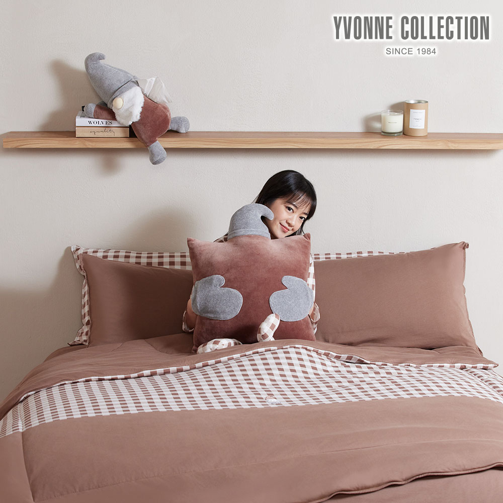 YVONNE COLLECTION 精靈格紋 單人暖玉被-可可棕