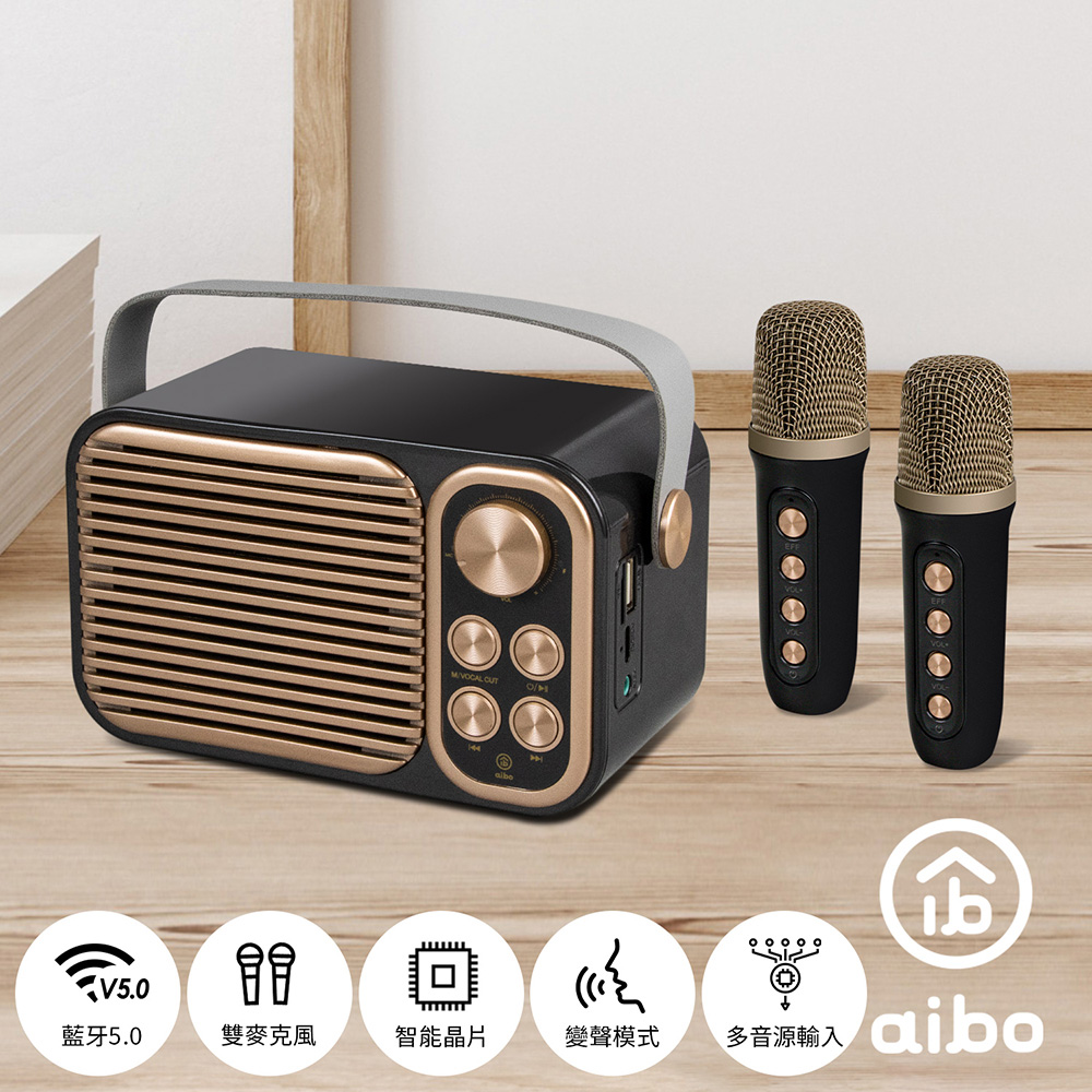 aibo LXS3 經典復古 雙人對唱行動KTV 藍牙喇叭無線麥克風組/ 經典灰