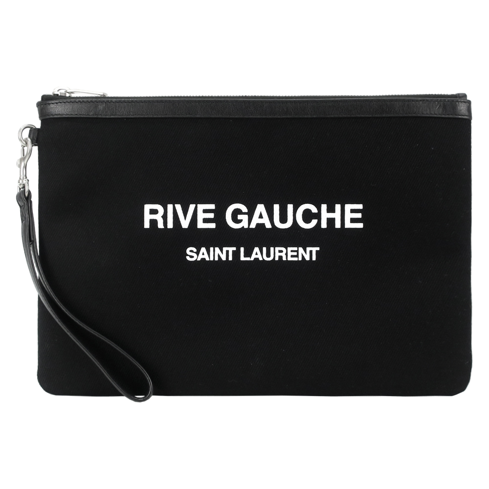 YSL 素面帆布壓印字母LOGO大手拿包(黑)/平行輸入