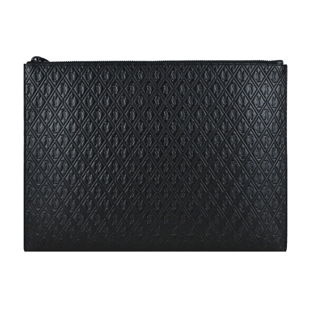 YSL Le Monogramme 經典壓紋LOGO 小牛皮大手拿包(黑)/平行輸入