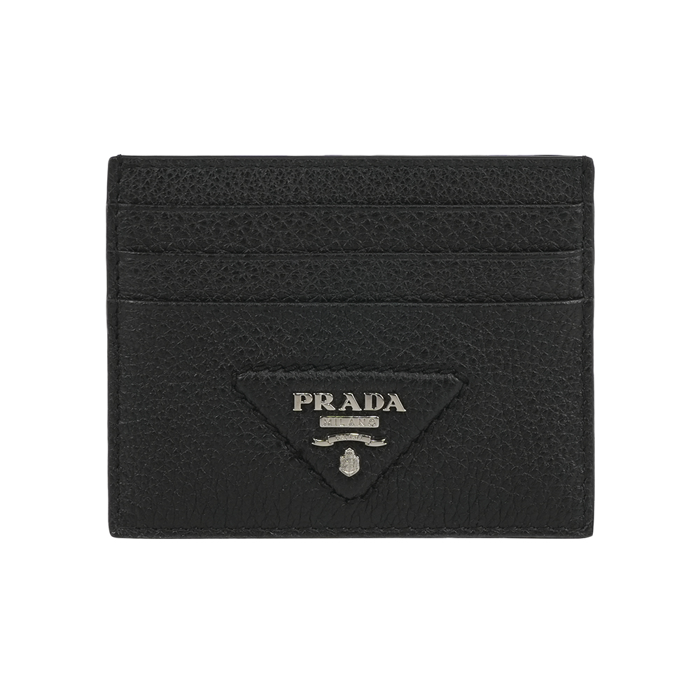 【PRADA】縫線三角Logo 6卡名片夾/卡片夾(黑色)/ 平行輸入