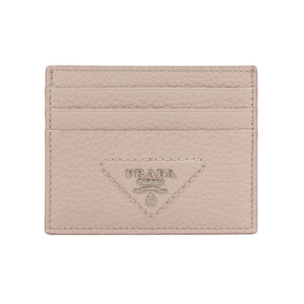 【PRADA】縫線三角Logo 6卡名片夾/卡片夾(荷花粉)/ 平行輸入
