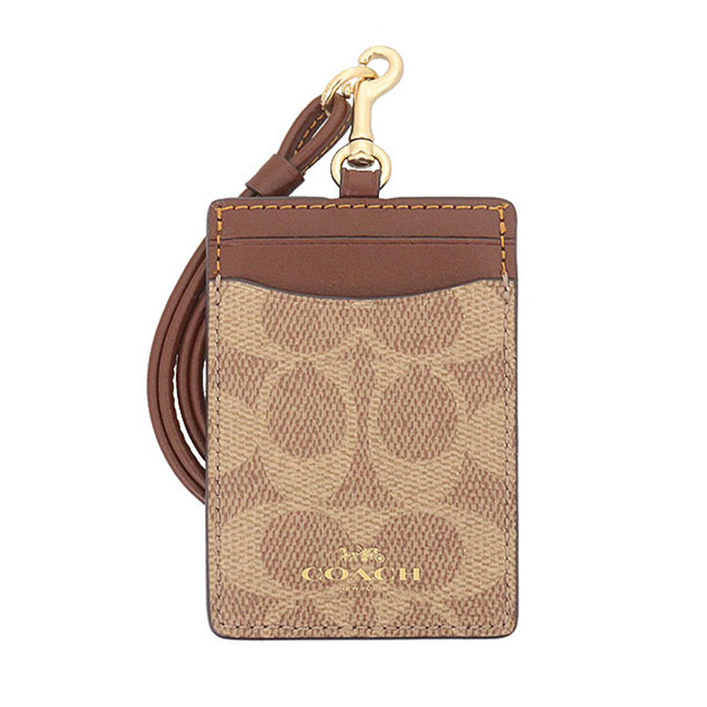 COACH 馬車PVC皮革證件套票卡夾 棕褐色LOGO皮革x棕色 /平行輸入