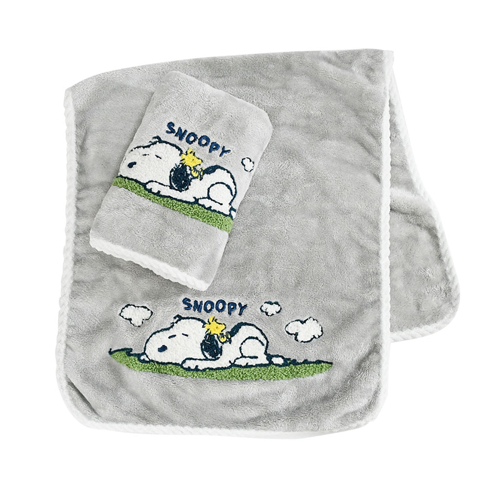 史努比Snoopy 絲光絨毛巾繡毛巾(單件)/ 午覺趣(灰)