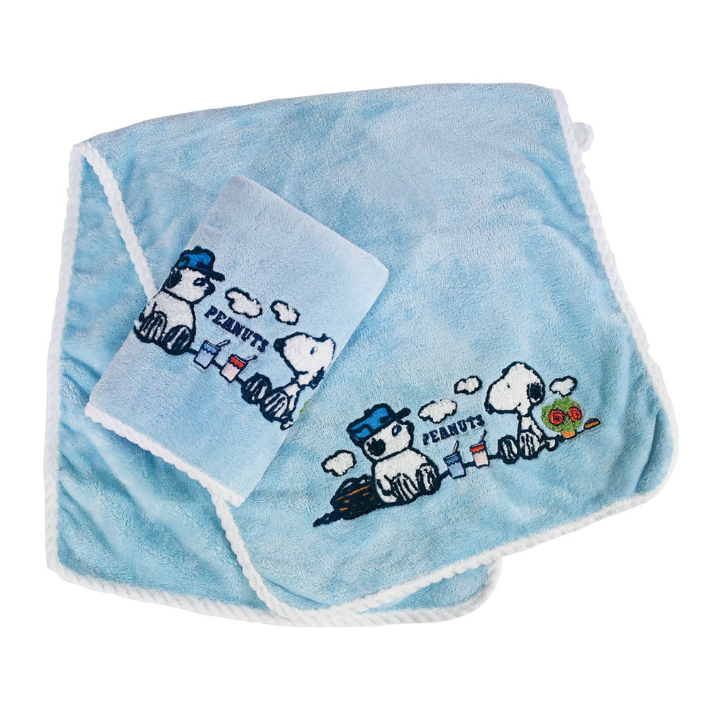 史努比Snoopy 絲光絨毛巾繡毛巾(單件)/ 野餐趣(藍)