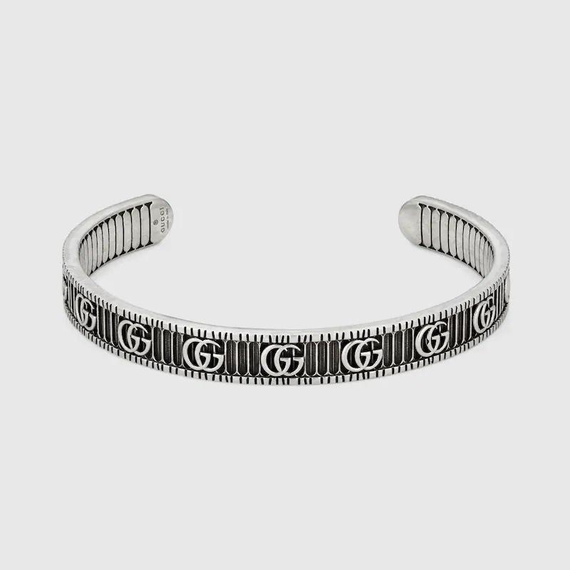GUCCI DOUBLE G 雙G紋銀復古雕刻手鐲 925純銀 飾品 古馳/ 17cm/ 平行輸入