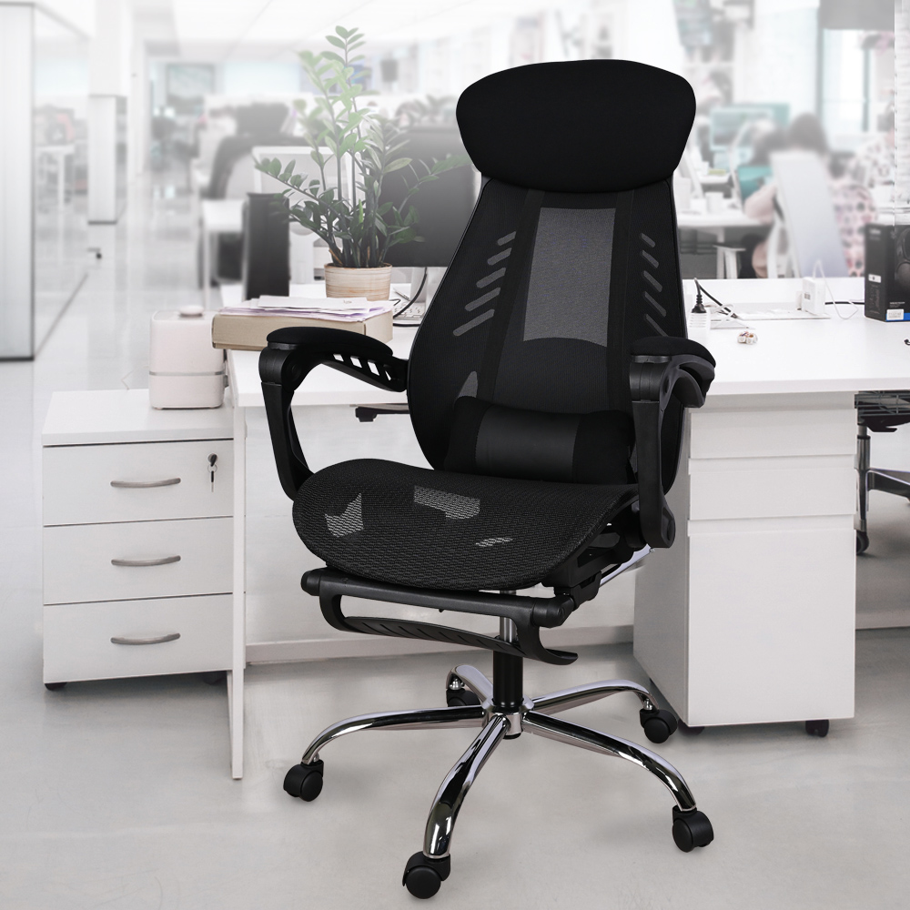 【AOTTO】透氣護腰可擱腳電腦椅(電腦椅 辦公椅 網椅)