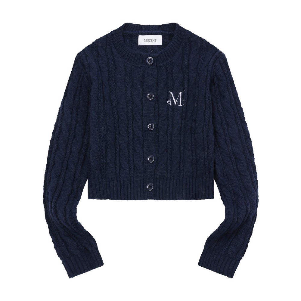 韓國 MUCENT VESTER CROP R-NECK KNIT CARDIGAN 短版圓領針織開襟衫 藍色Navy