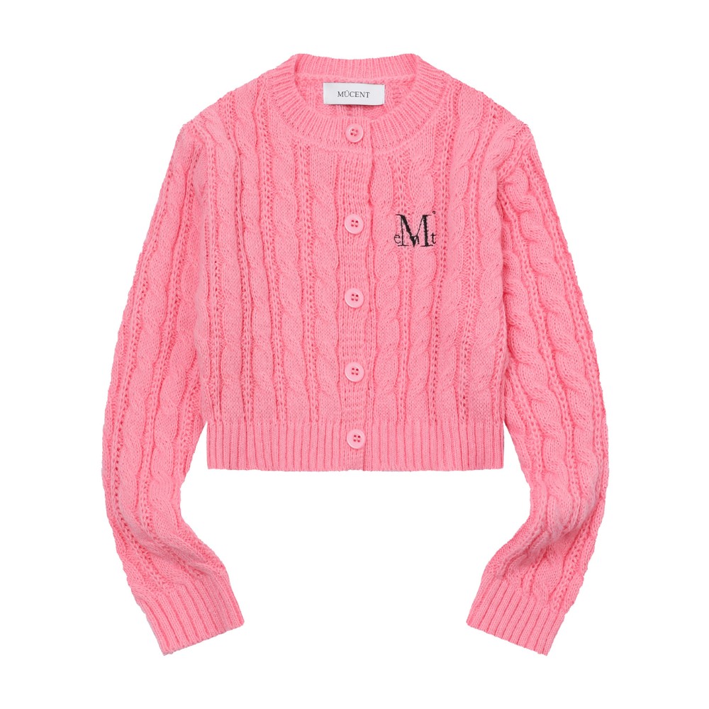 韓國 MUCENT VESTER CROP R-NECK KNIT CARDIGAN 短版圓領針織開襟衫 粉色Pink
