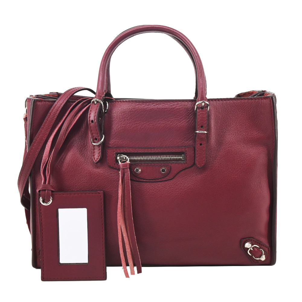 【展示品】 BALENCIAGA 巴黎世家 Papier A6銀釦手提/斜背包(酒紅) / 平行輸入