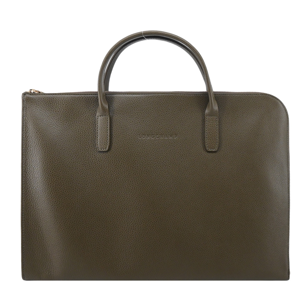 LONGCHAMP LE FOULONNÉ系列牛皮手提公事包(小/酸豆綠)/平行輸入