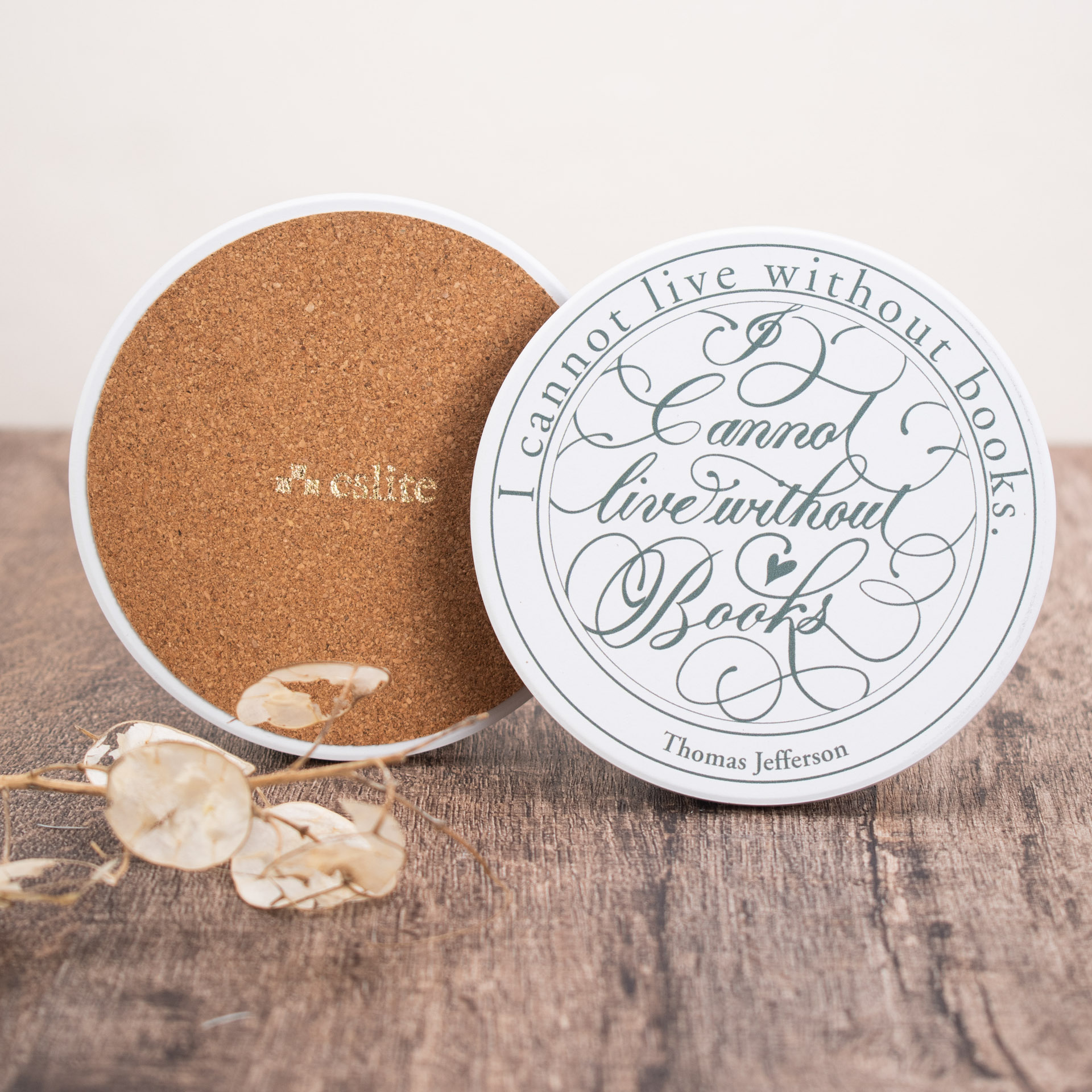 誠品愛書人系列/ 陶瓷杯墊/ 銅版體/ 墨雅綠