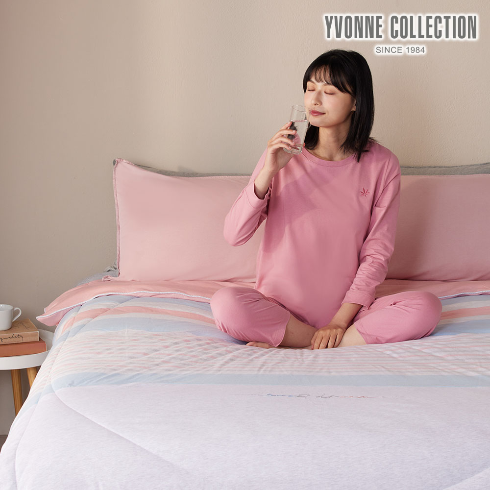 YVONNE COLLECTION 【膠原美膚】甜夢條紋 四季被(6x7呎) -純淨粉
