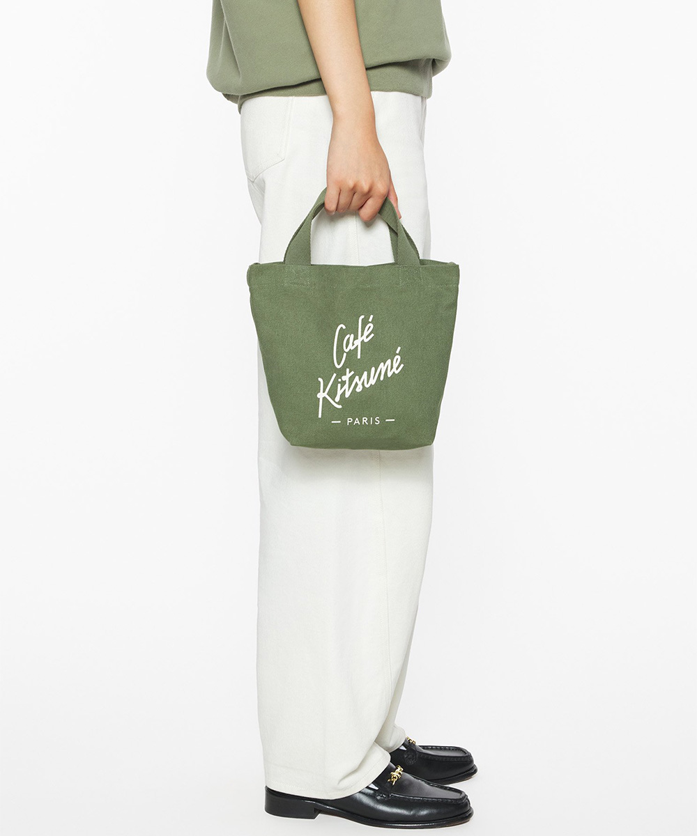 CAFÉ KITSUNÉ 深卡其手繪LOGO迷你購物袋