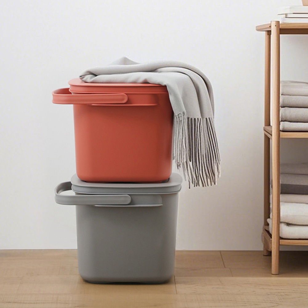 日本霜山 簡約風提把式方形水桶(附蓋)-9L X 2入 / 西瓜紅