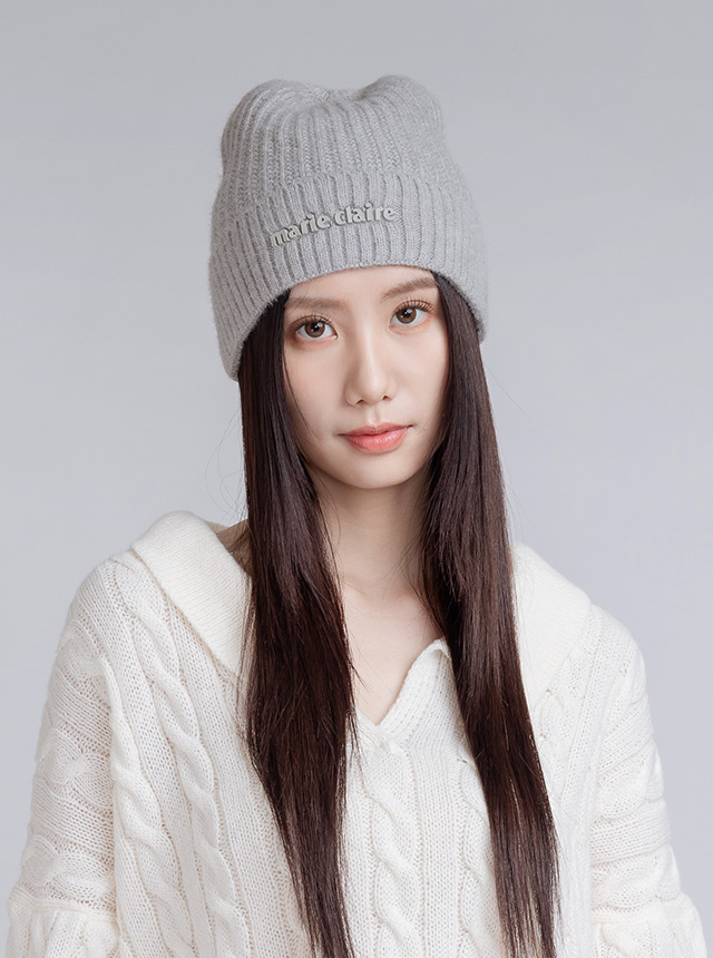 【ONEDER旺達棉品】美麗佳人針織毛帽/ 印字灰3-2