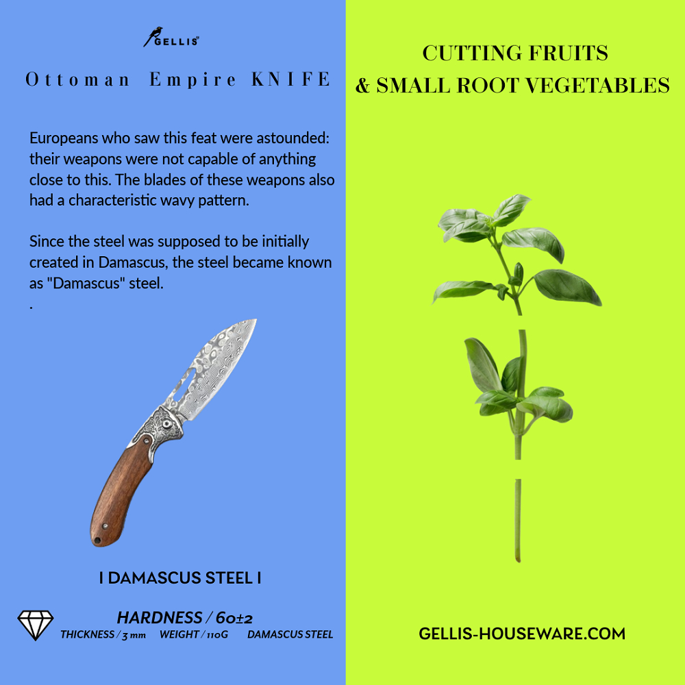 GELLIS鵲利仕Ottoman Empire 鄂圖曼亞特坎戰刀款檀木柄大馬士革鋼切肉刀水果刀OUTDOORS戶外登山野營刀折刀_精雕平扣掐紋刀頸