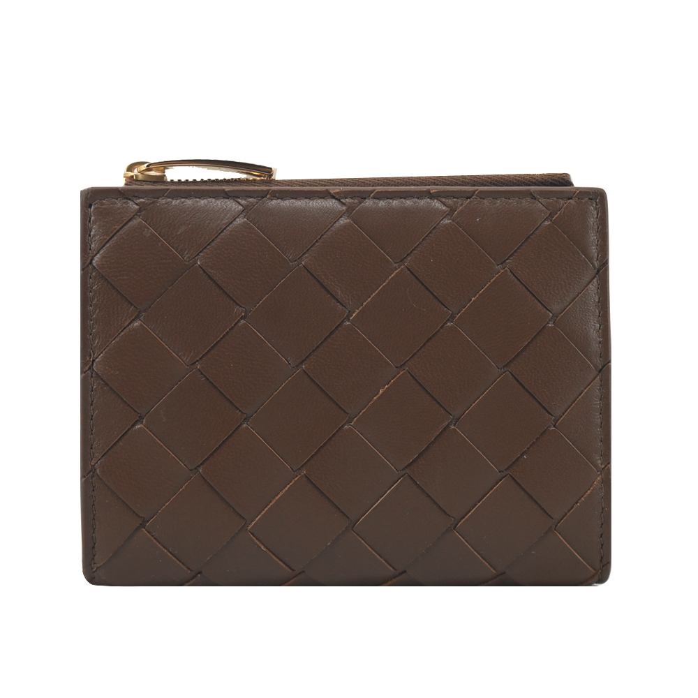 BOTTEGA VENETA Bi-Fold 編織對開短夾(咖啡) /平行輸入