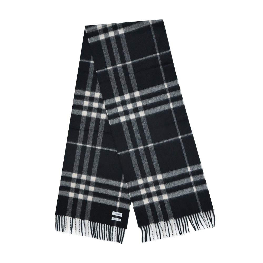 BURBERRY 經典格紋喀什米爾圍巾 /平行輸入/ 黑色