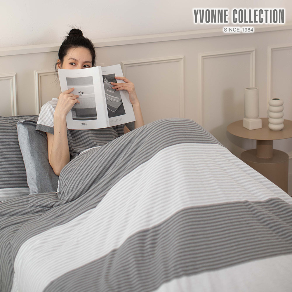 YVONNE COLLECTION晨光條紋 雙人四季被-岩石灰