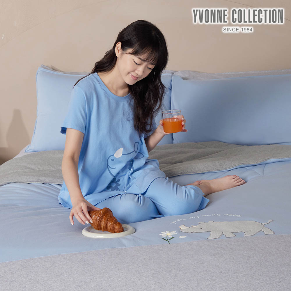 YVONNE COLLECTION 小雛菊犀牛單人四季被-雲朵藍