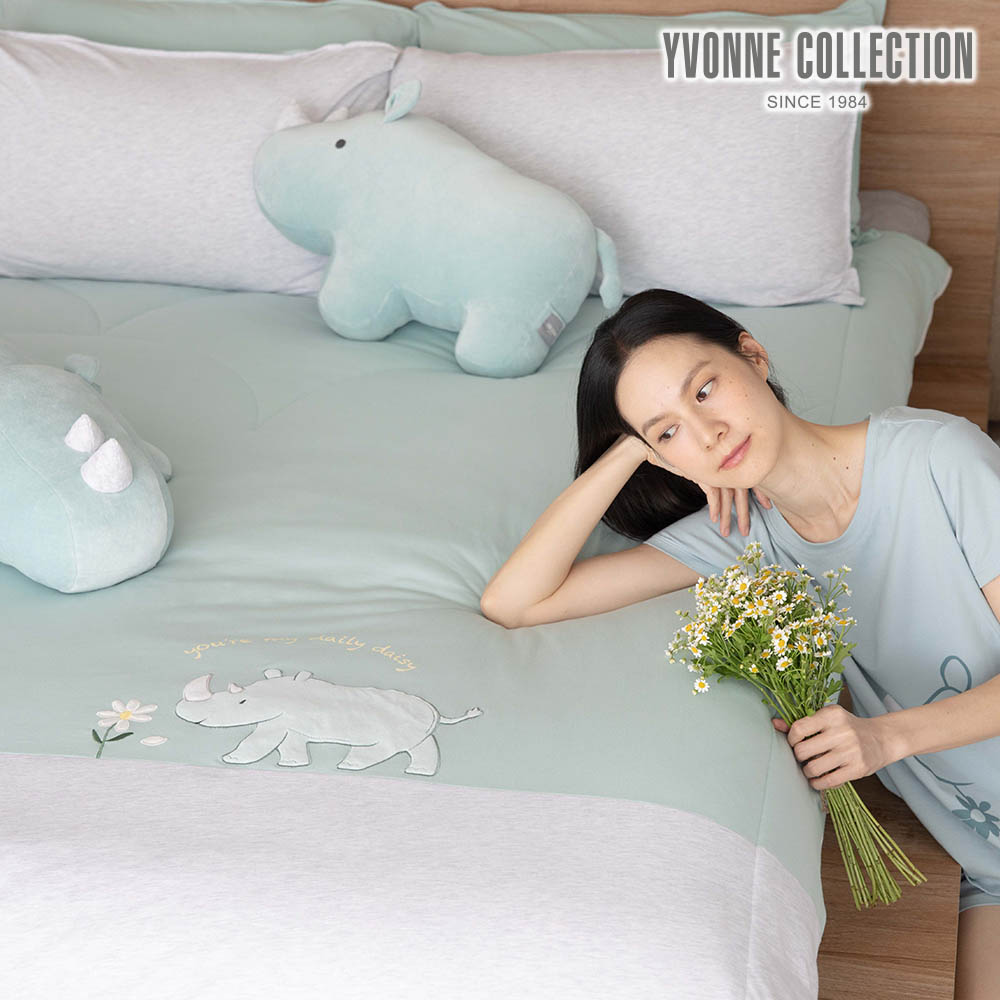 YVONNE COLLECTION 小雛菊犀牛雙人四季被-湖水綠