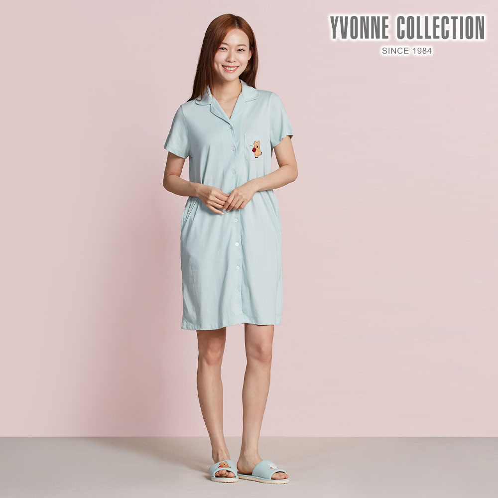 YVONNE COLLECTION 櫻桃繡花短袖洋裝-湖水綠(DINOTAENG)
